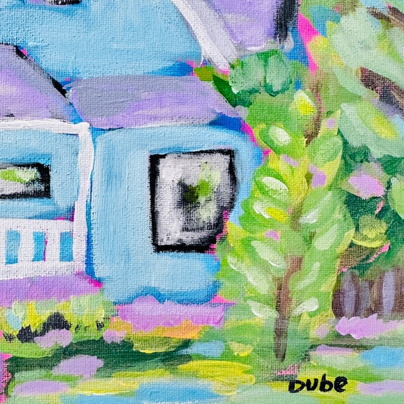 Original Painting Blue House Architectural Landscape Impressionistic OOAK 11x14" - Picture 5 of 9